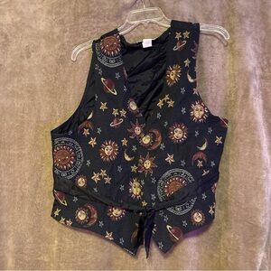 Celestial Patterned Black Vest